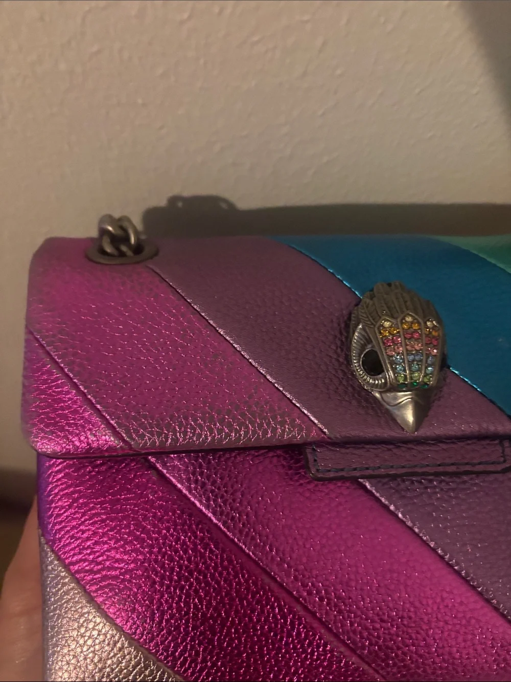Kurt Geiger Metallic Rainbow Leather Shoulder Bag in Pink, Purple, Blue, Green